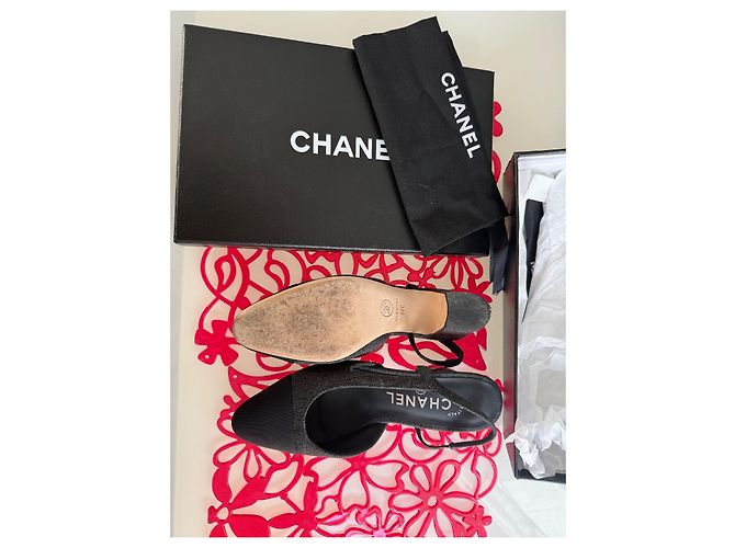 Cambon Chanel Slingback Pumps Denim Grau - Ansicht 3