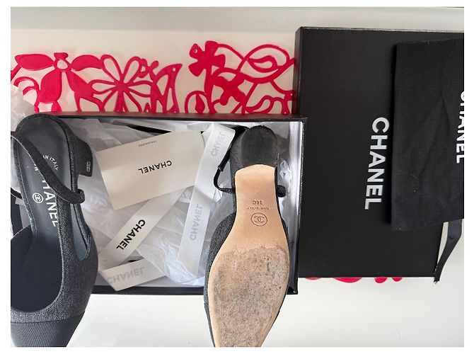 Cambon Chanel Slingback Pumps Denim Grau - Ansicht 7