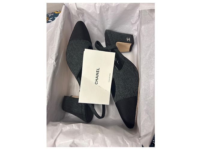 Cambon Chanel Slingback Pumps Denim Grau - Ansicht 8