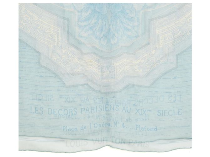 Louis Vuitton Etole Les Decors Parisiens au XIXe LV Light Blue Silk Muslin Stole Scarf Bleu - vue 3