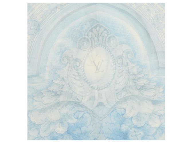 Louis Vuitton Etole Les Decors Parisiens au XIXe LV Light Blue Silk Muslin Stole Scarf Bleu - vue 4