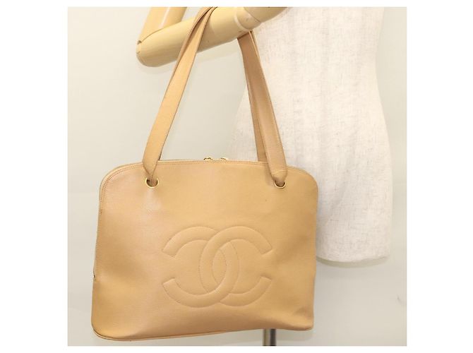 CHANEL Schultertasche aus Kaviarleder Beige CC Auth bs24445 - Ansicht 26