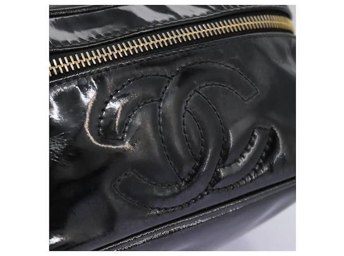 CHANEL COCO Marca Pouch Vanity Pelle Patinata Nera Oro CC Auth 118334 Nero D'oro - vista 14