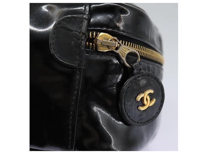 CHANEL COCO Marca Pouch Vanity Pelle Patinata Nera Oro CC Auth 118334 Nero D'oro - vista 15