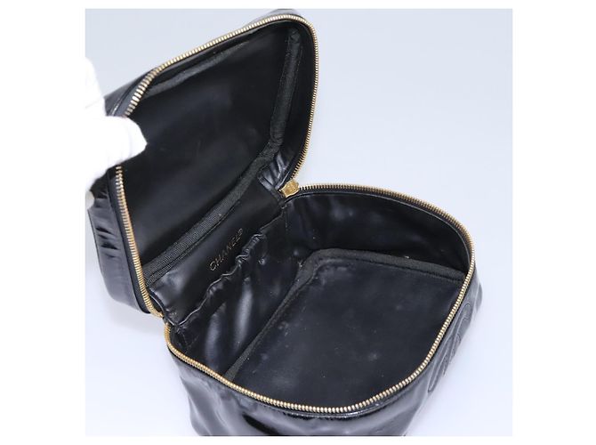 CHANEL COCO Marca Pouch Vanity Pelle Patinata Nera Oro CC Auth 118334 Nero D'oro - vista 16