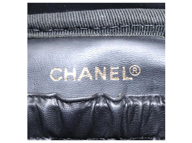 CHANEL COCO Marca Pouch Vanity Pelle Patinata Nera Oro CC Auth 118334 Nero D'oro - vista 18