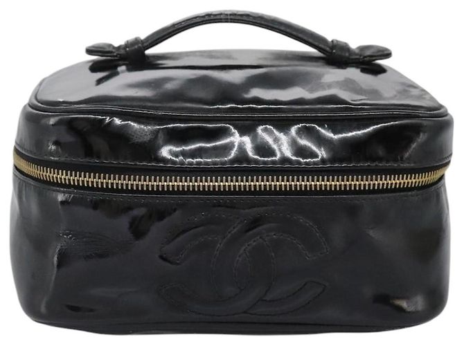 CHANEL COCO Marca Pouch Vanity Pelle Patinata Nera Oro CC Auth 118334 Nero D'oro - vista 2