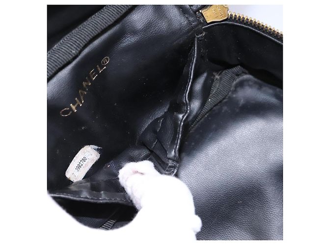 CHANEL COCO Marca Pouch Vanity Pelle Patinata Nera Oro CC Auth 118334 Nero D'oro - vista 22