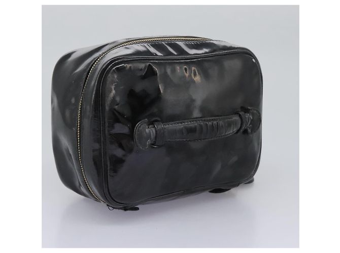 CHANEL COCO Marca Pouch Vanity Pelle Patinata Nera Oro CC Auth 118334 Nero D'oro - vista 6