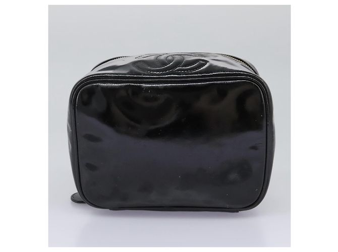 CHANEL COCO Marca Pouch Vanity Pelle Patinata Nera Oro CC Auth 118334 Nero D'oro - vista 9