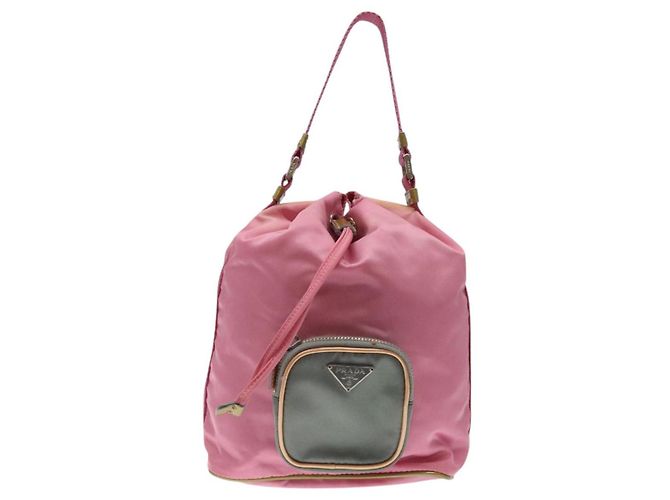 PRADA Borsa a mano in nylon rosa argento Auth ar13470 - vista 2