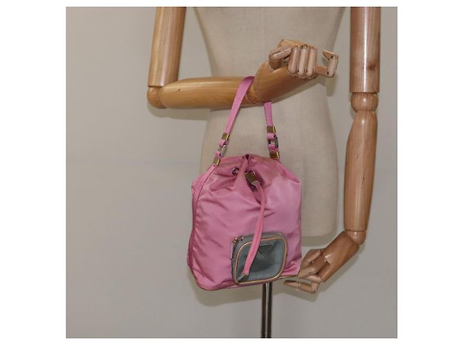 PRADA Borsa a mano in nylon rosa argento Auth ar13470 - vista 24