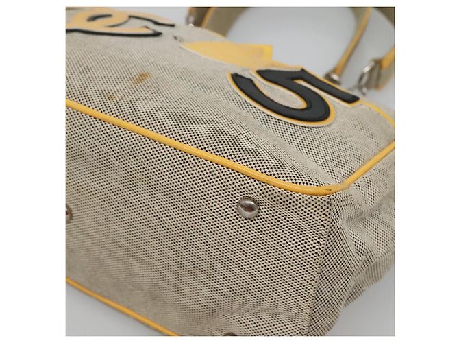 CHANEL Borsa Tote Choco Bar Canvas Beige Giallo CC Auth 116301 - vista 10