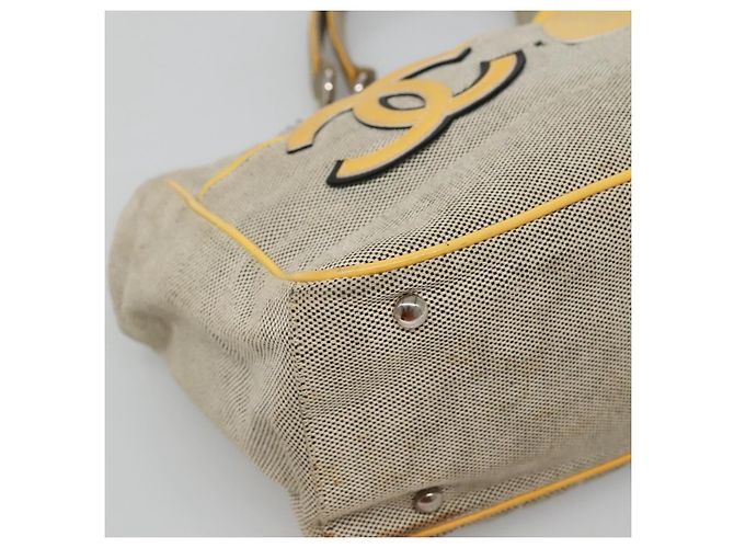 CHANEL Borsa Tote Choco Bar Canvas Beige Giallo CC Auth 116301 - vista 11