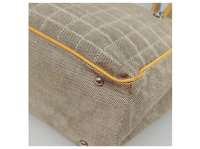 CHANEL Borsa Tote Choco Bar Canvas Beige Giallo CC Auth 116301 - vista 12