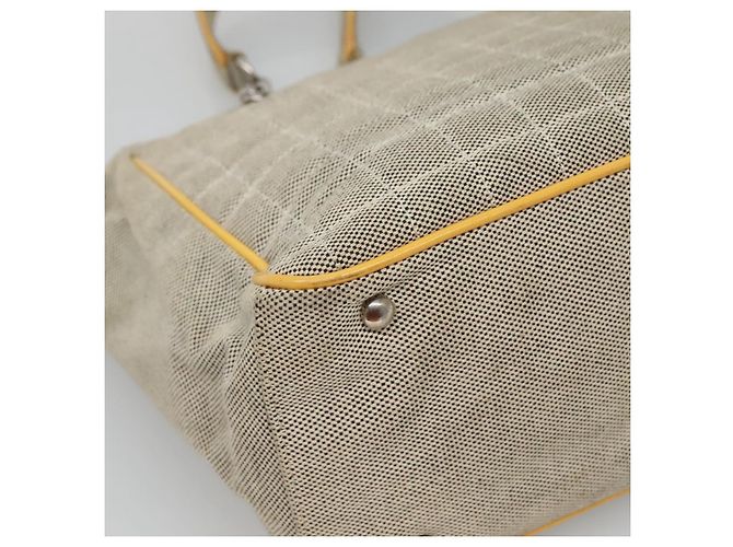 CHANEL Borsa Tote Choco Bar Canvas Beige Giallo CC Auth 116301 - vista 13