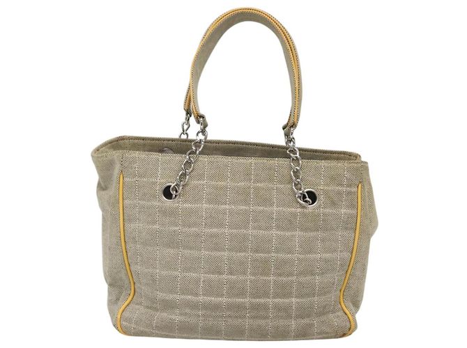 CHANEL Borsa Tote Choco Bar Canvas Beige Giallo CC Auth 116301 - vista 3