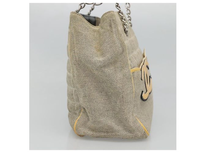 CHANEL Borsa Tote Choco Bar Canvas Beige Giallo CC Auth 116301 - vista 4