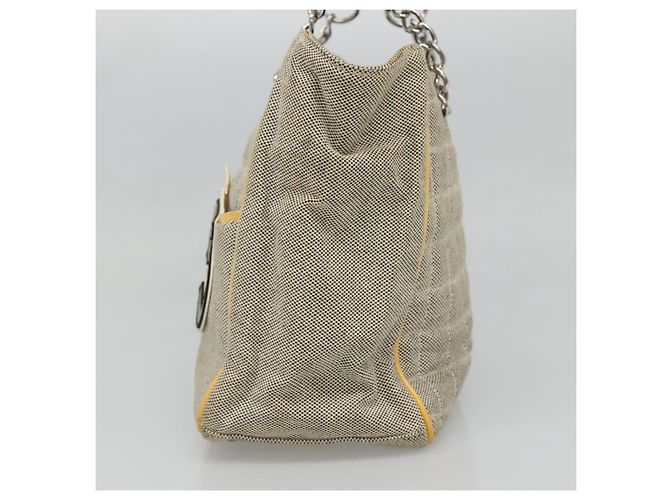 CHANEL Borsa Tote Choco Bar Canvas Beige Giallo CC Auth 116301 - vista 5