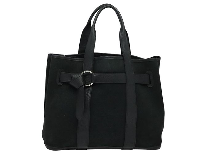 Hermès HERMES Petite Ceinture MM Hand Bag Canvas Black Silver Auth bs24658 Silvery - view 2