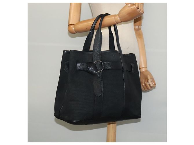 Hermès HERMES Petite Ceinture MM Hand Bag Canvas Black Silver Auth bs24658 Silvery - view 20