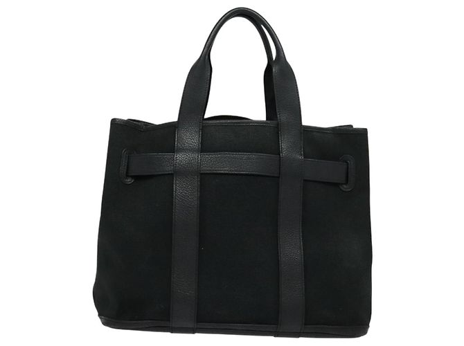 Hermès HERMES Petite Ceinture MM Hand Bag Canvas Black Silver Auth bs24658 Silvery - view 3