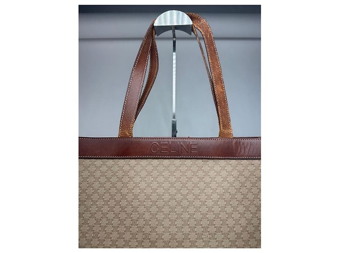 Big Bag Céline Vintage Celine Monogramm große Ledertasche Beige - Ansicht 10
