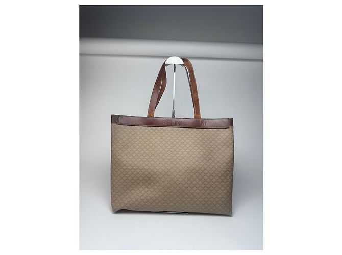 Big Bag Céline Vintage Celine Monogramm große Ledertasche Beige - Ansicht 11