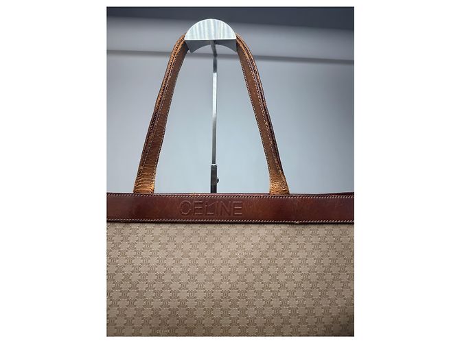 Big Bag Céline Vintage Celine Monogramm große Ledertasche Beige - Ansicht 7