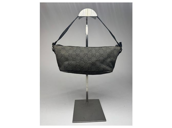 Vintage Gucci Monogramm Canvas Baguette Tasche schwarz - Ansicht 6
