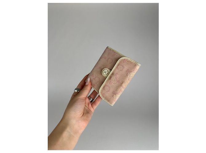 Céline Vintage Celine Macadam Monogram Canvas Leather Wallet pink white - view 3