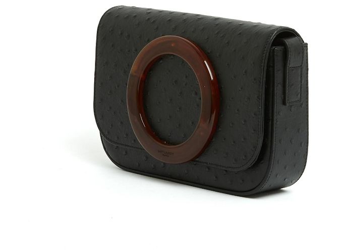 Saint Laurent 2017 Borsa a Spalla in Pelle Nera di Struzzo Eddie Pristine Nero - vista 2