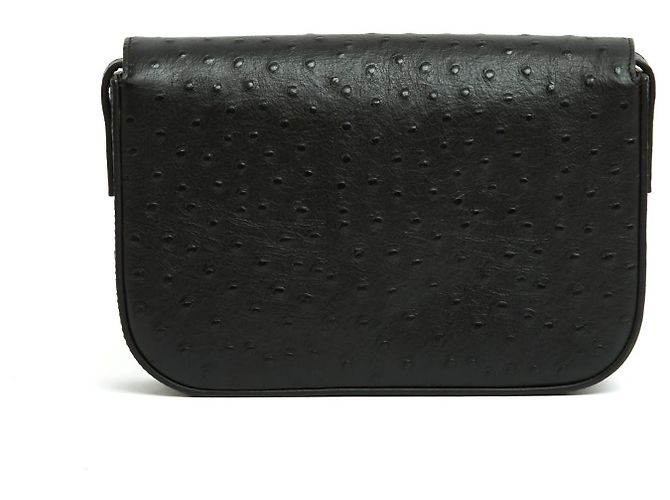 Saint Laurent 2017 Borsa a Spalla in Pelle Nera di Struzzo Eddie Pristine Nero - vista 3