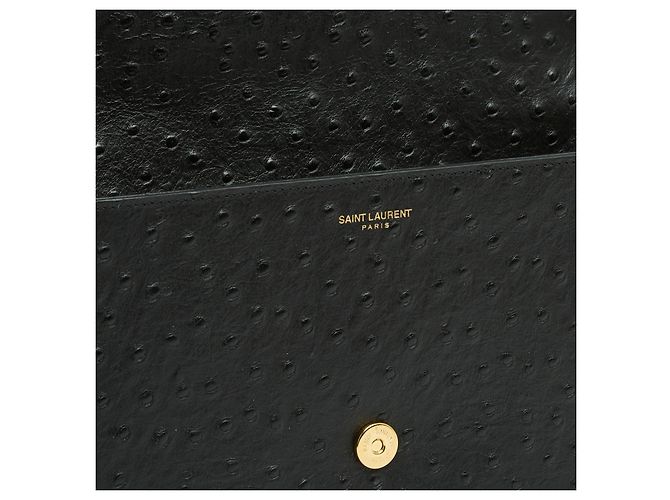 Saint Laurent 2017 Borsa a Spalla in Pelle Nera di Struzzo Eddie Pristine Nero - vista 6