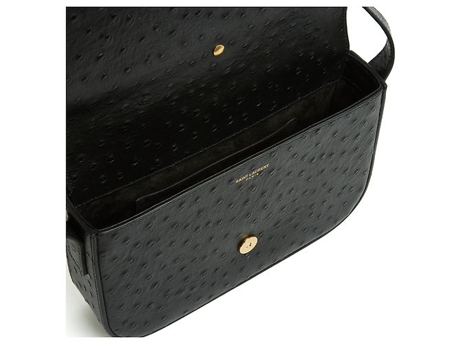 Saint Laurent 2017 Borsa a Spalla in Pelle Nera di Struzzo Eddie Pristine Nero - vista 7
