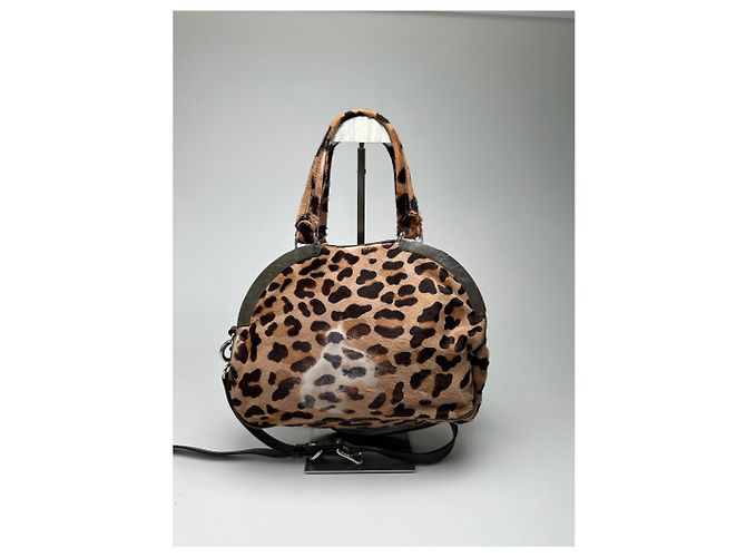 Vintage Marni Leopard-Fell 2-Wege-Tasche braun - Ansicht 15