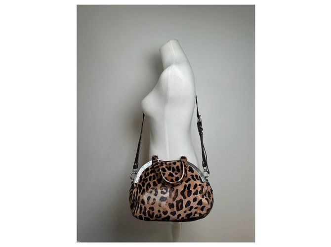 Vintage Marni Leopard-Fell 2-Wege-Tasche braun - Ansicht 3