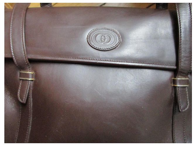 Gucci Borsa a mano in pelle liscia marrone. - vista 4
