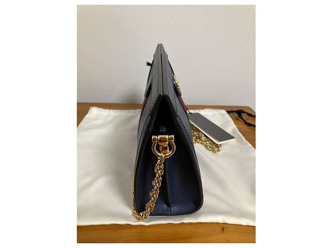 Borsa a mano Gucci Ophidia in pelle blu con catena dorata - vista 5