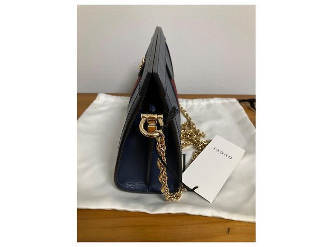 Borsa a mano Gucci Ophidia in pelle blu con catena dorata - vista 6