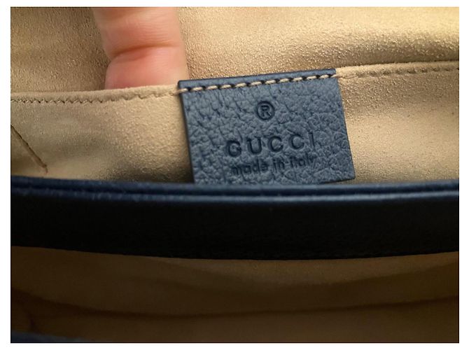 Borsa a mano Gucci Ophidia in pelle blu con catena dorata - vista 8