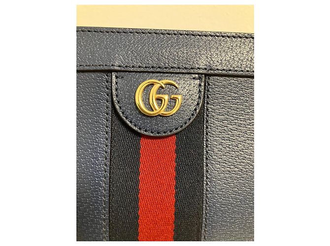 Borsa a mano Gucci Ophidia in pelle blu con catena dorata - vista 9