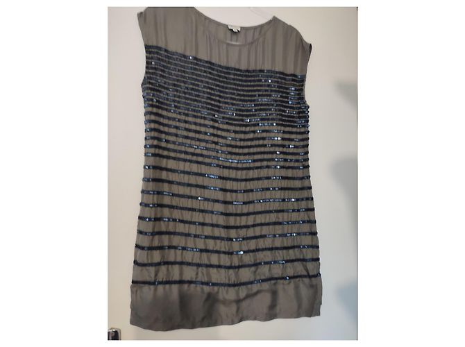 Hoss Intropia Seidenkleid Caramel mit blau-schwarzen Perlen Karamell - Ansicht 7