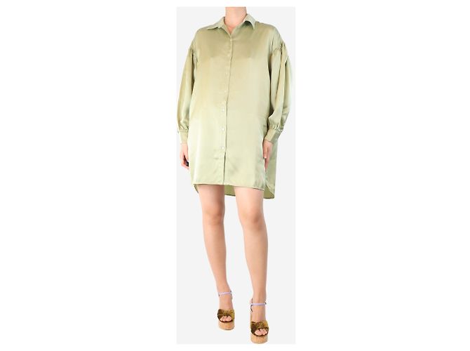 Autre Marque Hemdblusenkleid aus olivgrüner Seide - Größe S - Ansicht 3