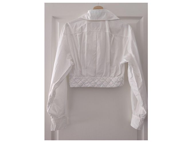 Chanel La Pausa Blusa in seta e cotone bianca a maniche lunghe Bianco - vista 3