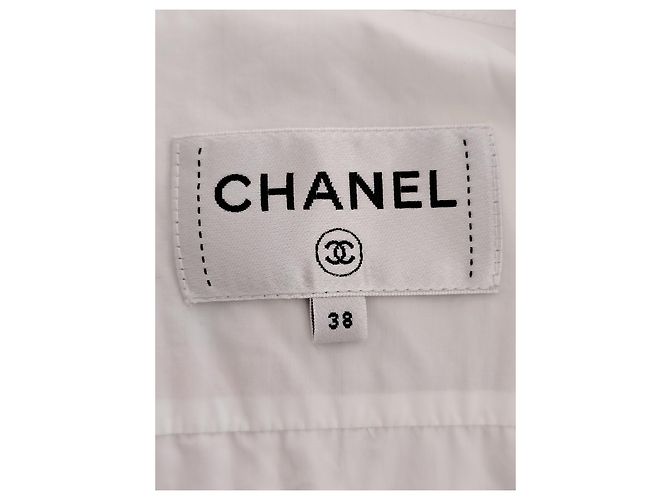 Chanel La Pausa Blusa in seta e cotone bianca a maniche lunghe Bianco - vista 4