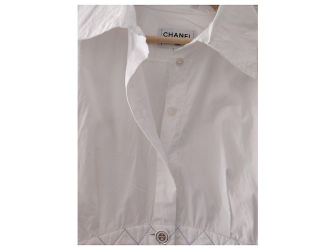 Chanel La Pausa Blusa in seta e cotone bianca a maniche lunghe Bianco - vista 6