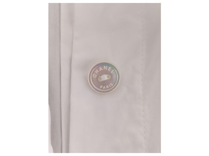 Chanel La Pausa Blusa in seta e cotone bianca a maniche lunghe Bianco - vista 7