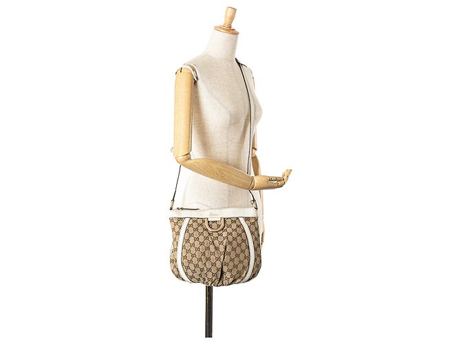 Borsa a tracolla Gucci Abbey in tela GG beige con anello a D - vista 12