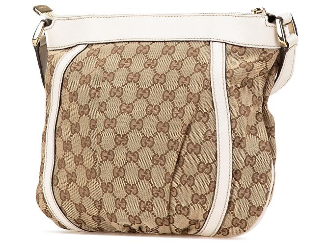 Borsa a tracolla Gucci Abbey in tela GG beige con anello a D - vista 2